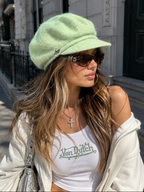Vintage Betmar Angora Rabbit Hair Newsboy Cap Green Y2K OS Fuzzy Hat